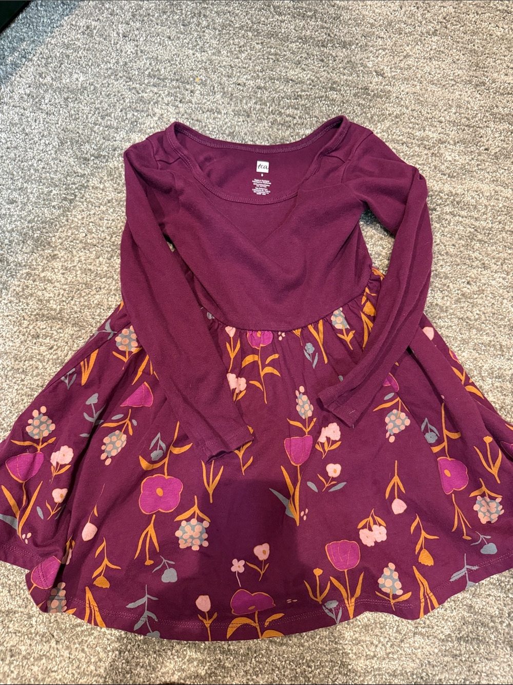 Tea Collection Plum Long-Sleeve Floral Skater Dress